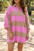 Striped Button Long Sleeve Shift T Shirt Dress
