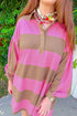 Striped Button Long Sleeve Shift T Shirt Dress