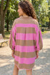 Striped Button Long Sleeve Shift T Shirt Dress
