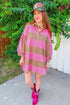 Striped Button Long Sleeve Shift T Shirt Dress