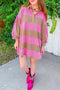Striped Button Long Sleeve Shift T Shirt Dress
