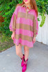Striped Button Long Sleeve Shift T Shirt Dress