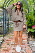 Striped Button Neck Long Sleeve Top Drawstring Mini Skirt Set