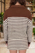 Striped Button Neck Long Sleeve Top Drawstring Mini Skirt Set