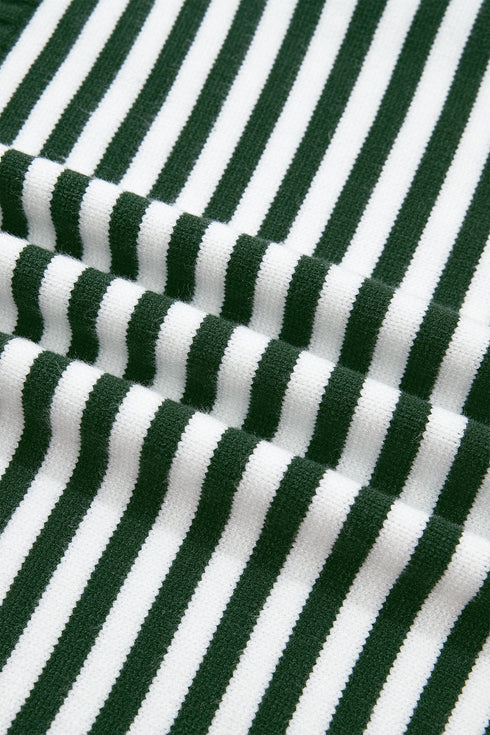 Striped Button Placket Drop Shoulder Long Sleeve Sweater