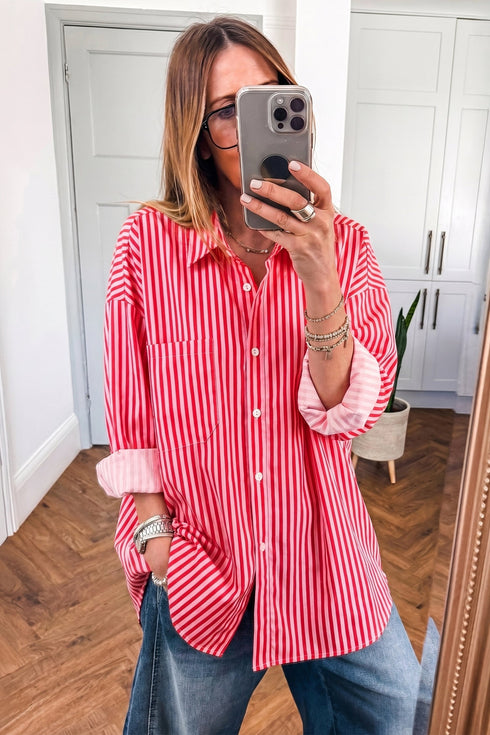 Striped Button Up Patch Pocket Long Sleeve Casual Shirt