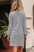 Striped Buttoned Front Collared Long Sleeve Pocket Mini Dress