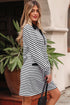 Striped Buttoned Front Collared Long Sleeve Pocket Mini Dress