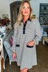 Striped Buttoned Front Collared Long Sleeve Pocket Mini Dress