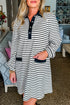 Striped Buttoned Front Collared Long Sleeve Pocket Mini Dress