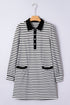 Striped Buttoned Front Collared Long Sleeve Pocket Mini Dress