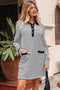 Striped Buttoned Front Collared Long Sleeve Pocket Mini Dress