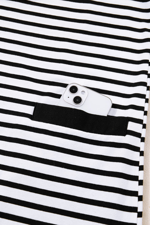 Striped Buttoned Front Collared Long Sleeve Pocket Mini Dress