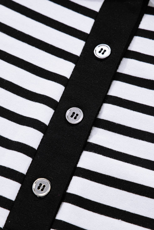 Striped Buttoned Front Collared Long Sleeve Pocket Mini Dress