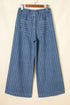 Striped Buttoned Loose Wide Leg Denim Pants