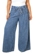 Striped Buttoned Loose Wide Leg Denim Pants