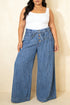Striped Buttoned Loose Wide Leg Denim Pants