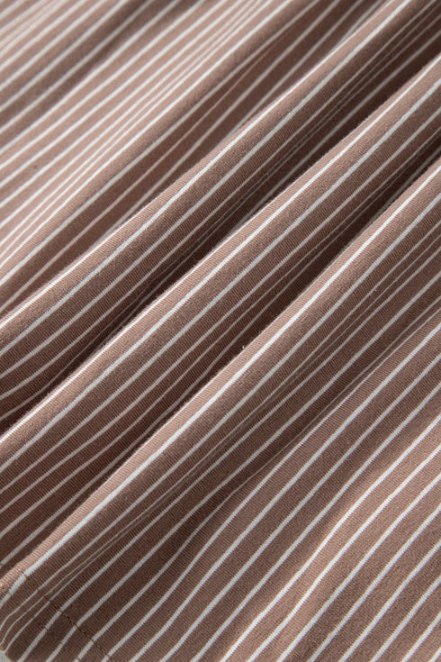 Striped Buttoned V Neck High Low Side Slit Shirt