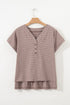 Striped Buttoned V Neck High Low Side Slit Shirt