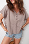 Striped Buttoned V Neck High Low Side Slit Shirt