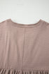 Striped Buttoned V Neck High Low Side Slit Shirt