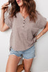 Striped Buttoned V Neck High Low Side Slit Shirt