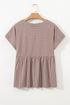 Striped Buttoned V Neck High Low Side Slit Shirt