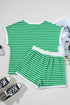 Striped Cap Sleeve Contrast Trim Casual Short Set