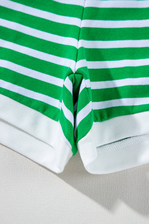 Striped Cap Sleeve Contrast Trim Casual Short Set