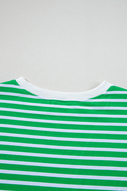 Striped Cap Sleeve Contrast Trim Casual Short Set