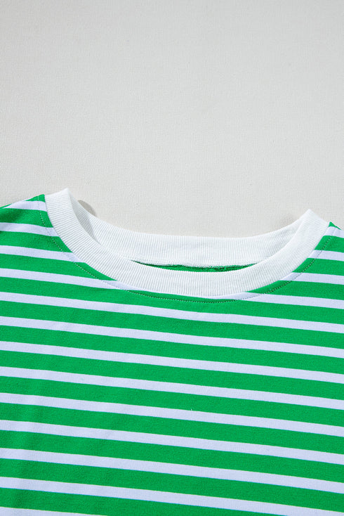 Striped Cap Sleeve Contrast Trim Casual Short Set