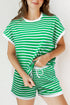 Striped Cap Sleeve Contrast Trim Casual Short Set
