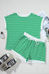 Striped Cap Sleeve Contrast Trim Casual Short Set