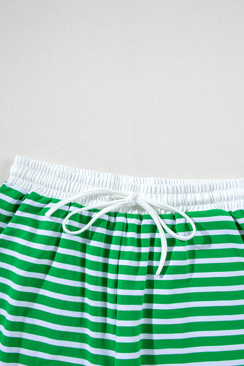 Striped Cap Sleeve Contrast Trim Casual Short Set