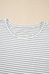 Striped Cap Sleeve Crew Neck Casual Tee with Chest Pocket