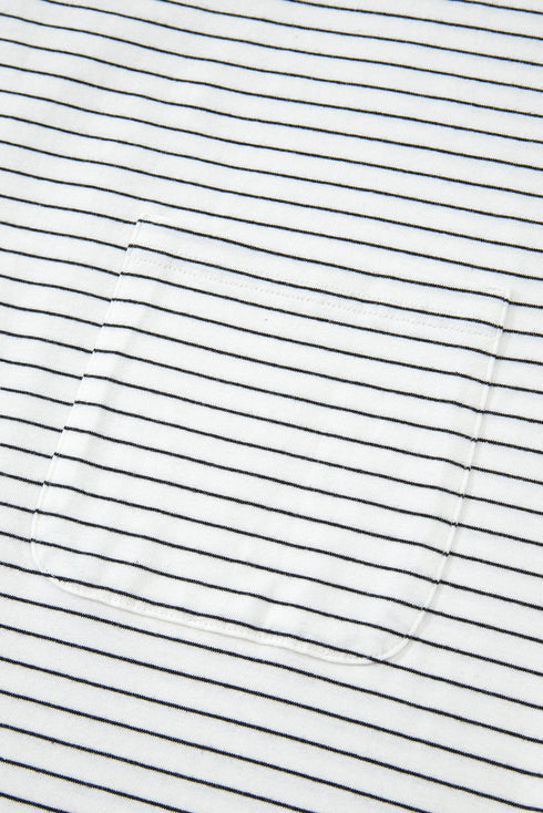 Striped Cap Sleeve Crew Neck Casual Tee with Chest Pocket