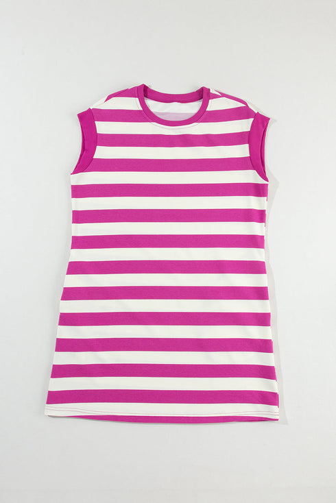 Striped Cap Sleeve Relaxed Fit Casual T-Shirt Dress