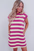Striped Cap Sleeve Relaxed Fit Casual T-Shirt Dress
