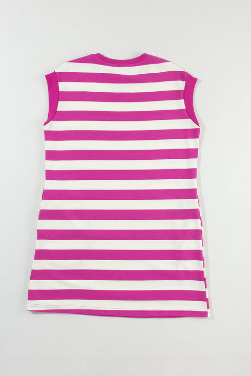 Striped Cap Sleeve Relaxed Fit Casual T-Shirt Dress