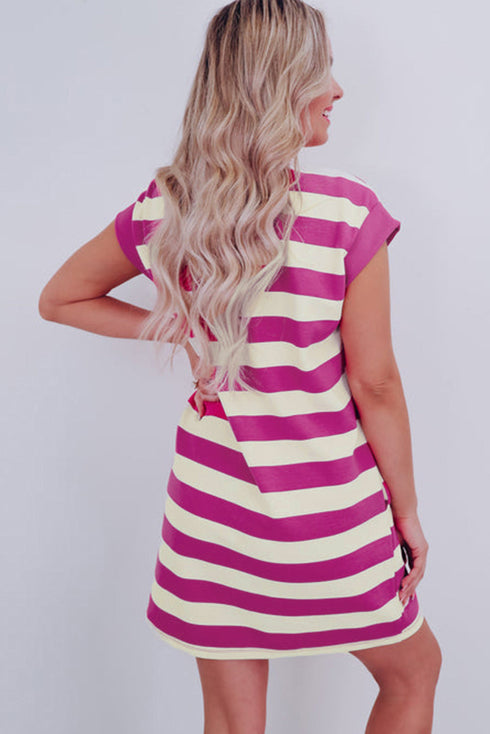 Striped Cap Sleeve Relaxed Fit Casual T-Shirt Dress