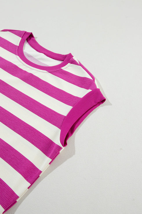Striped Cap Sleeve Relaxed Fit Casual T-Shirt Dress