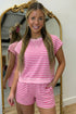Striped Cap Sleeve Tee And Elastic Waist Short Set