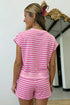 Striped Cap Sleeve Tee And Elastic Waist Short Set