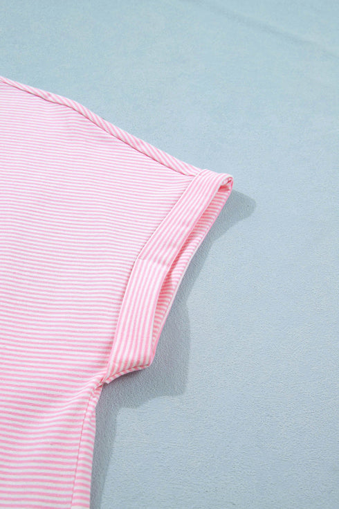 Striped Casual Relaxed Tee And Drawstring Short Set