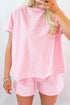 Striped Casual Relaxed Tee And Drawstring Short Set