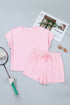 Striped Casual Relaxed Tee And Drawstring Short Set
