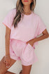 Striped Casual Relaxed Tee And Drawstring Short Set