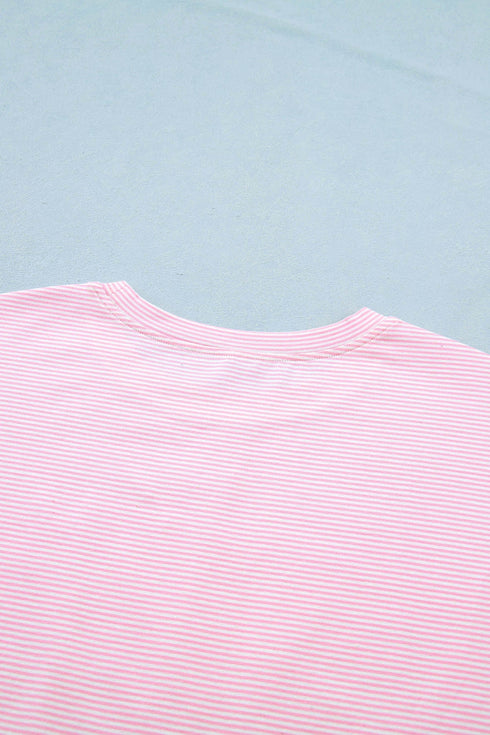 Striped Casual Relaxed Tee And Drawstring Short Set