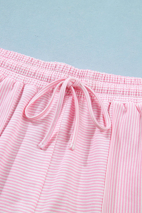 Striped Casual Relaxed Tee And Drawstring Short Set