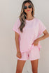 Striped Casual Relaxed Tee And Drawstring Short Set